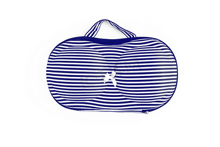 为文胸绘制蓝色和白色条纹袋，用于旅行，隔离
