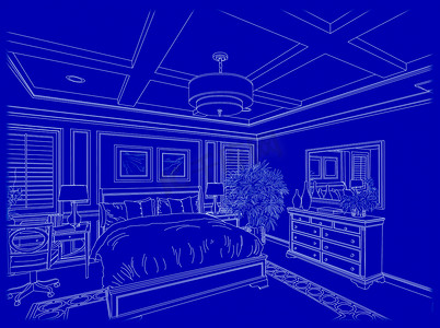蓝色的白色定制卧室设计图