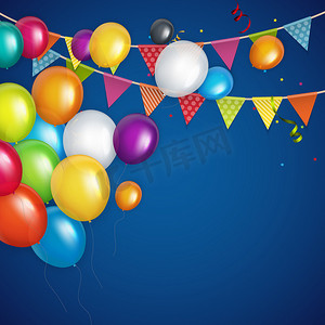 彩色光泽生日快乐气球横幅背景 矢量插图