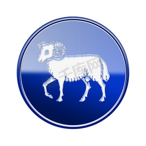 白羊座生肖图标蓝色，白色背景上孤立