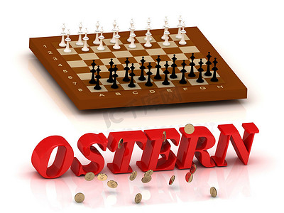 红色的国际象棋摄影照片_OSTERN-彩色字母和国际象棋的铭文