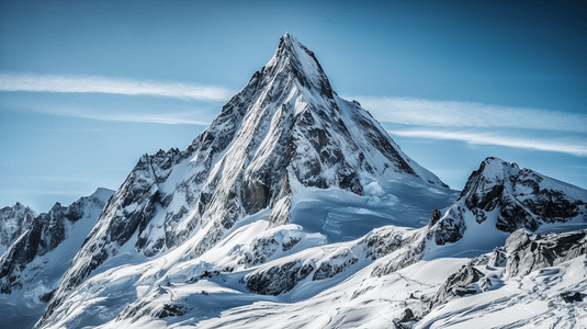 卡通高山流水摄影照片_蓝天下白雪覆盖的高山