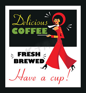 复古食品和饮料海报打印咖啡复古标志 - 新鲜 Br
