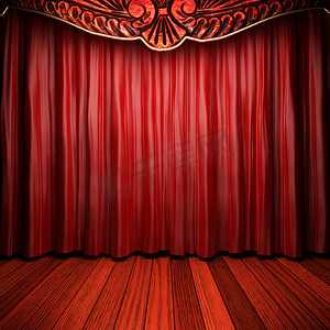 布幕摄影照片_舞台上的红色布幕