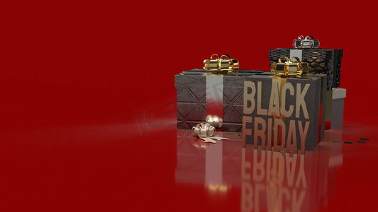 黑色星期五金色文本和红色背景的礼盒