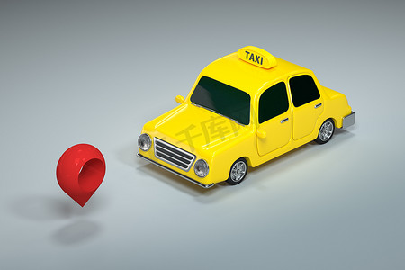 卡通出租车摄影照片_迷你 3D 出租车，黄色迷你车，3d 渲染。