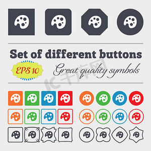 调色板图标符号 大套色彩丰富、多样化、高质量的按钮。