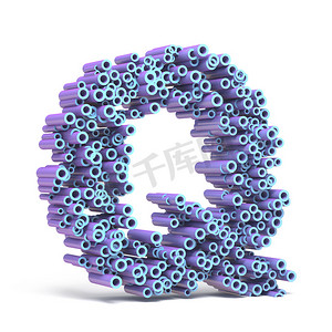 粉色圆点摄影照片_紫色蓝色字体由管 LETTER Q 3D 制成