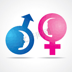 男性女性符号与女性面孔的插图