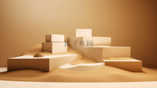 产品简背景图片_产品展示台在沙子上米色背景极简主义