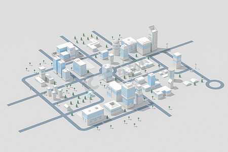 微缩模型摄影照片_市中心建筑，模拟城市，3d 渲染。