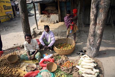 西孟加拉邦 Kumrokhali 的部落村民为蔬菜讨价还价