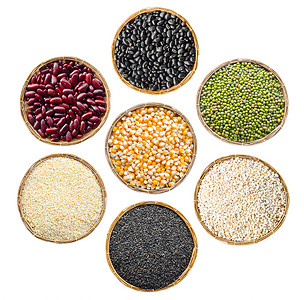 大麦嫩苗摄影照片_套谷物种子豆，红豆，黑豆，青豆，