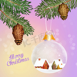 圣诞节球水晶球摄影照片_树上的圣诞水晶球