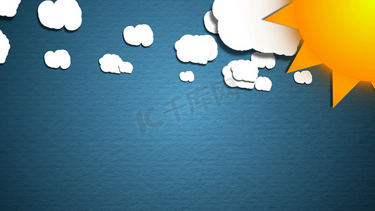 云彩背景卡通摄影照片_简单的卡通云彩和太阳。