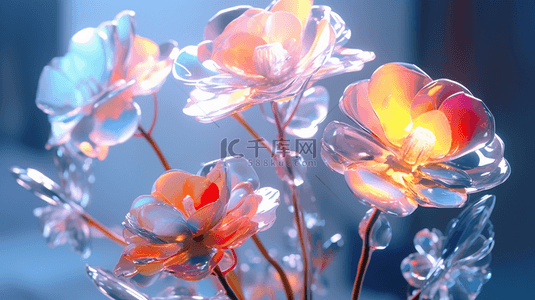 未来感玻璃质感花朵花植物