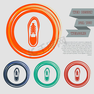 红色、蓝色、绿色、橙色按钮上的低鞋图标为您的网站和带有空格文本的设计。