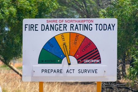 火灾危险摄影照片_火灾危险等级今日路牌在澳大利亚