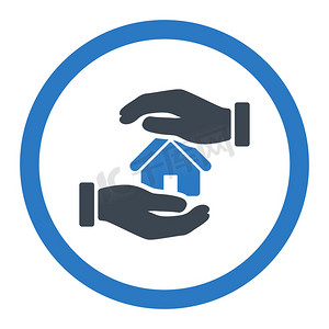 光滑的图标摄影照片_房地产保险扁平光滑的蓝色圆形字形图标