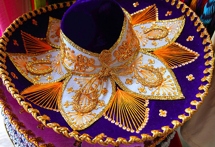 Charro Mariachi 墨西哥帽子蓝紫色和金色