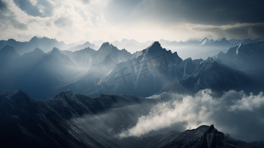 云雾缭绕的山脉的景色
