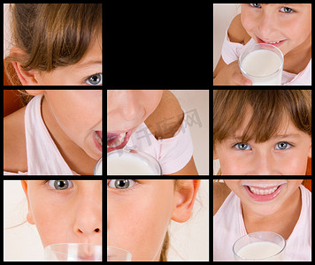 女孩喝牛奶的不同姿势拼贴