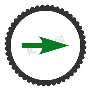 箭头轴 X 平面绿色和灰色圆形邮票图标