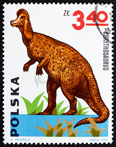 冠摄影照片_邮票波兰 1965 冠龙，恐龙