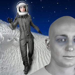 宇航员时尚站女人太空服头盔