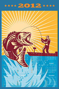 六月海报摄影照片_2012 年大口黑鲈钓鱼海报日历
