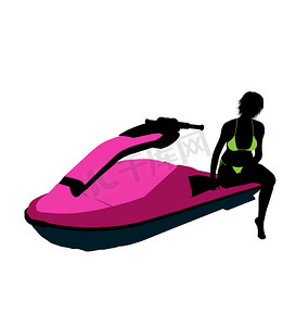 滑雪插图摄影照片_女水上摩托艇艺术插图剪影