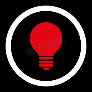 电灯泡平面红色和白色圆形光栅图标