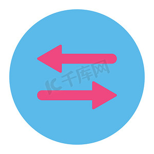 箭头交换水平平面粉色和蓝色圆形按钮