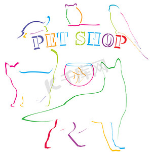 带彩色手绘宠物的宠物店设计