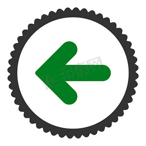 箭头左平绿色和灰色圆形邮票图标