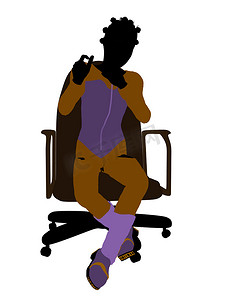 非洲裔美国女性青少年滑雪者坐在椅子上插画剪影