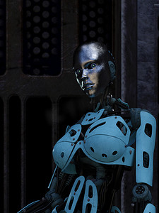 暗室中的未来派机器人