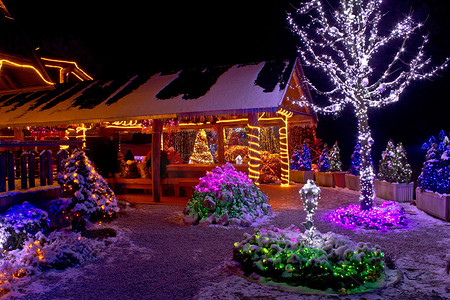 圣诞幻想 - 小屋和树灯