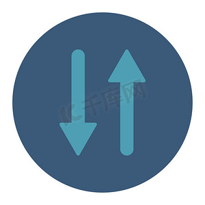 箭头交换垂直平面青色和蓝色圆形按钮