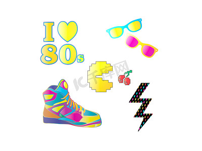 美丽的色彩 80 年代标志 — 3d 渲染
