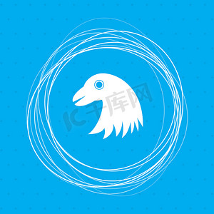 蓝色背景上的老鹰图标，周围有抽象圆圈，并为您的文本放置。
