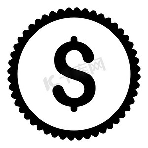 商业扁平摄影照片_美元扁平黑色圆形邮票图标