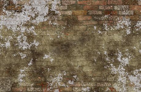 带剥落石膏的旧复古脏砖墙