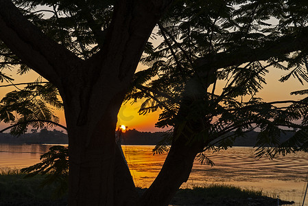 尼罗河摄影照片_日落时埃及尼罗河大河景观