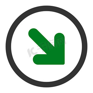 向下箭头向右平面绿色和灰色圆形光栅图标