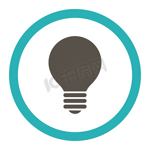 电灯泡平面灰色和青色圆形光栅图标
