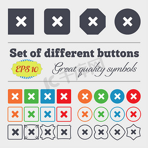 取消，乘法图标标志 大套丰富多彩、多样化、高质量的按钮。