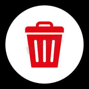 清除按钮摄影照片_垃圾桶平面红色和白色圆形按钮