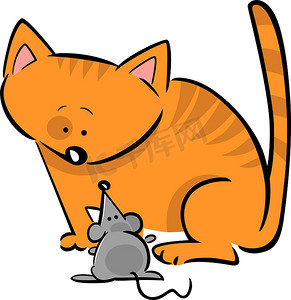 刮风卡通图摄影照片_猫和老鼠的卡通涂鸦