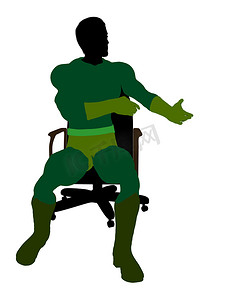 男性超级英雄坐在椅子上插画剪影